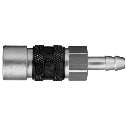 45055000 Coupling - Single Shut-off - Hose Barb Rectus and Serto Single shut-off quick couplers work without a valve in the nipple but with a valve in the quick coupler. The flow is stalled when the connection is broken. (Rectus KA serie)