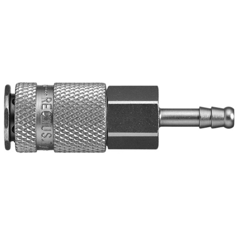 45090840 Coupling - Single Shut-off - Hose Barb Rectus and Serto Single shut-off quick couplers work without a valve in the nipple but with a valve in the quick coupler. The flow is stalled when the connection is broken. (Rectus KA serie)