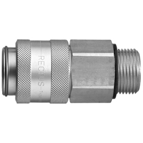 46427765 Coupling - Dry Break - Male Thread Rectus double shut-off quick couplings with flatsealing or dry-break system for leak-free design. (KL series). On the coupling and plug, our leak-free coupling systems have valves that build up no dead-space volume. As such, when the connection is broken, no drops of the medium being channelled are able to escape. This variant is especially suitable for transporting aggressive media or in sensitive environments like in cleanrooms.