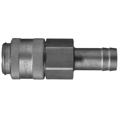 46427795 Coupling - Dry Break - Hose Barb Rectus double shut-off quick couplings with flatsealing or dry-break system for leak-free design. (KL series). On the coupling and plug, our leak-free coupling systems have valves that build up no dead-space volume. As such, when the connection is broken, no drops of the medium being channelled are able to escape. This variant is especially suitable for transporting aggressive media or in sensitive environments like in cleanrooms.