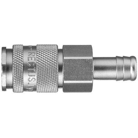 47602500 Coupling - Single Shut-off - Hose Barb Rectus and Serto Single shut-off quick couplers work without a valve in the nipple but with a valve in the quick coupler. The flow is stalled when the connection is broken. (Rectus KA serie)