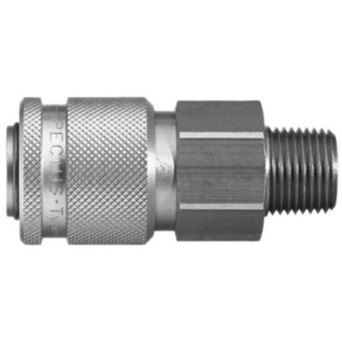 48695040 Coupling - Single Shut-off - Male Thread Rectus and Serto Single shut-off quick couplers work without a valve in the nipple but with a valve in the quick coupler. The flow is stalled when the connection is broken. (Rectus KA serie)