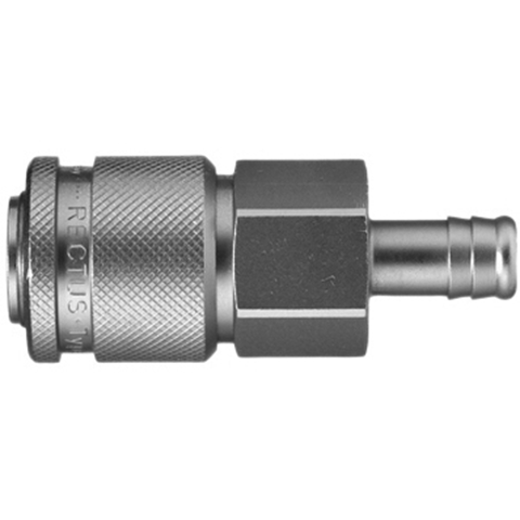 48695260 Coupling - Single Shut-off - Hose Barb Rectus and Serto Single shut-off quick couplers work without a valve in the nipple but with a valve in the quick coupler. The flow is stalled when the connection is broken. (Rectus KA serie)