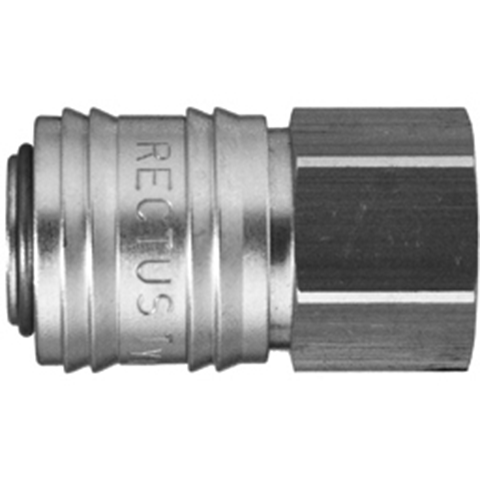 48811600 Coupling - Single Shut-off - Female Thread Rectus and Serto Single shut-off quick couplers work without a valve in the nipple but with a valve in the quick coupler. The flow is stalled when the connection is broken. (Rectus KA serie)