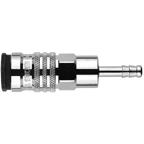 48901205 Coupling - Single Shut-off - Hose Barb Rectus and Serto Single shut-off quick couplers work without a valve in the nipple but with a valve in the quick coupler. The flow is stalled when the connection is broken. (Rectus KA serie)