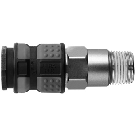 48901270 Coupling - Single Shut-off - Male Thread Rectus and Serto Single shut-off quick couplers work without a valve in the nipple but with a valve in the quick coupler. The flow is stalled when the connection is broken. (Rectus KA serie)