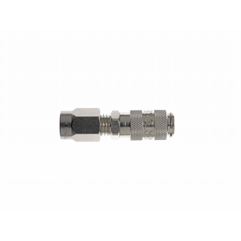 17013600 Coupling - Single Shut-off - Male Thread Rectus and Serto Single shut-off quick couplers work without a valve in the nipple but with a valve in the quick coupler. The flow is stalled when the connection is broken. (Rectus KA serie)