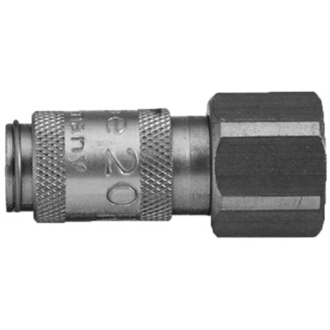 45001500 Coupling - Single Shut-off - Female Thread Rectus and Serto Single shut-off quick couplers work without a valve in the nipple but with a valve in the quick coupler. The flow is stalled when the connection is broken. (Rectus KA serie)