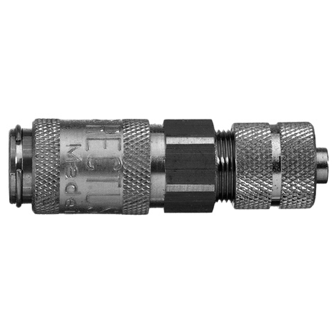 45003000 Coupling - Single Shut-off - Plastic Hose Connection Rectus and Serto Single shut-off quick couplers work without a valve in the nipple but with a valve in the quick coupler. The flow is stalled when the connection is broken. (Rectus KA serie)