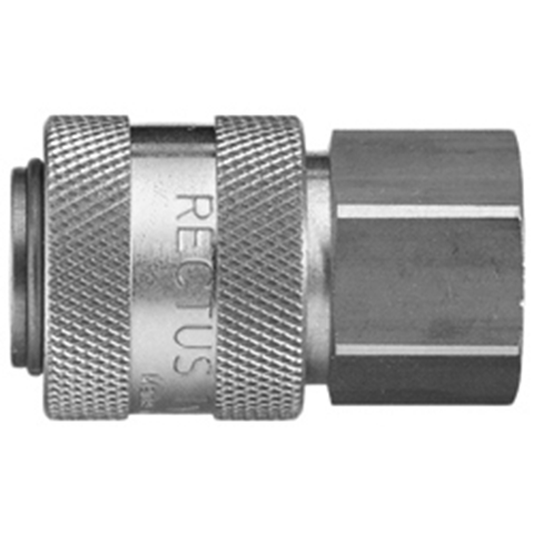 45041055 Coupling - Single Shut-off - Female Thread Rectus and Serto Single shut-off quick couplers work without a valve in the nipple but with a valve in the quick coupler. The flow is stalled when the connection is broken. (Rectus KA serie)