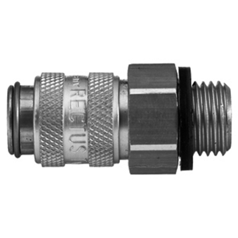 45052345 Coupling - Single Shut-off - Male Thread Rectus and Serto Single shut-off quick couplers work without a valve in the nipple but with a valve in the quick coupler. The flow is stalled when the connection is broken. (Rectus KA serie)