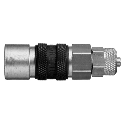 45058000 Coupling - Single Shut-off - Plastic Hose Connection Rectus and Serto Single shut-off quick couplers work without a valve in the nipple but with a valve in the quick coupler. The flow is stalled when the connection is broken. (Rectus KA serie)