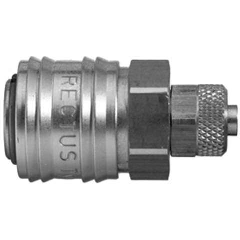 45110480 Coupling - Single Shut-off - Plastic Hose Connection Rectus and Serto Single shut-off quick couplers work without a valve in the nipple but with a valve in the quick coupler. The flow is stalled when the connection is broken. (Rectus KA serie)