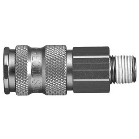 45150000 Coupling - Single Shut-off - Male Thread Rectus and Serto Single shut-off quick couplers work without a valve in the nipple but with a valve in the quick coupler. The flow is stalled when the connection is broken. (Rectus KA serie)