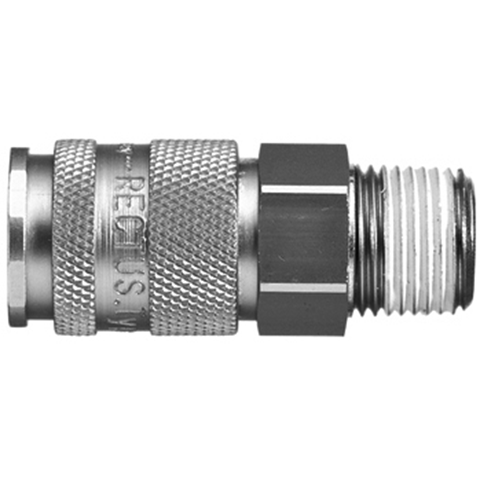 45251500 Coupling - Single Shut-off - Male Thread Rectus and Serto Single shut-off quick couplers work without a valve in the nipple but with a valve in the quick coupler. The flow is stalled when the connection is broken. (Rectus KA serie)