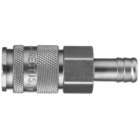 45254000 Coupling - Single Shut-off - Hose Barb Rectus and Serto Single shut-off quick couplers work without a valve in the nipple but with a valve in the quick coupler. The flow is stalled when the connection is broken. (Rectus KA serie)