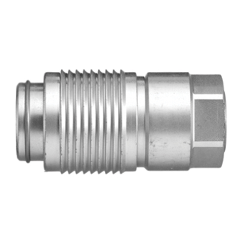 45300000 Coupling - Single Shut-off - Female Thread Rectus and Serto Single shut-off quick couplers work without a valve in the nipple but with a valve in the quick coupler. The flow is stalled when the connection is broken. (Rectus KA serie)