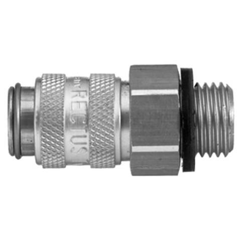 45550200 Coupling - Single Shut-off - Male Thread Rectus and Serto Single shut-off quick couplers work without a valve in the nipple but with a valve in the quick coupler. The flow is stalled when the connection is broken. (Rectus KA serie)