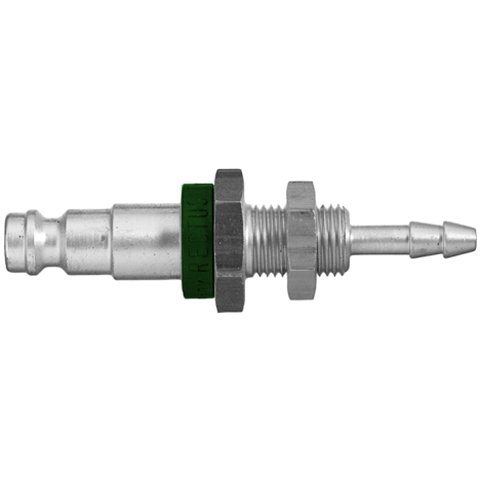 QDN Straight-Through Pan-Mnt with Hose Barb ID6mm Brass Ni Pl. Key Coded Green 21SFTS06MXN0