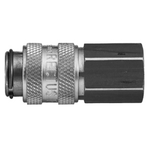 45593195 Coupling - Dry Break - Female Thread Rectus double shut-off quick couplings with flatsealing or dry-break system for leak-free design. (KL series). On the coupling and plug, our leak-free coupling systems have valves that build up no dead-space volume. As such, when the connection is broken, no drops of the medium being channelled are able to escape. This variant is especially suitable for transporting aggressive media or in sensitive environments like in cleanrooms.