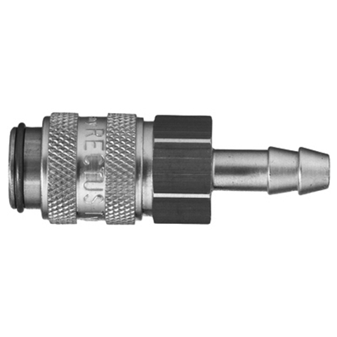 45593250 Coupling - Dry Break - Hose Barb Rectus double shut-off quick couplings with flatsealing or dry-break system for leak-free design. (KL series). On the coupling and plug, our leak-free coupling systems have valves that build up no dead-space volume. As such, when the connection is broken, no drops of the medium being channelled are able to escape. This variant is especially suitable for transporting aggressive media or in sensitive environments like in cleanrooms.