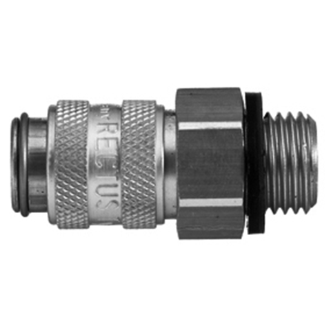 45595560 Coupling - Dry Break - Male Thread Rectus double shut-off quick couplings with flatsealing or dry-break system for leak-free design. (KL series). On the coupling and plug, our leak-free coupling systems have valves that build up no dead-space volume. As such, when the connection is broken, no drops of the medium being channelled are able to escape. This variant is especially suitable for transporting aggressive media or in sensitive environments like in cleanrooms.