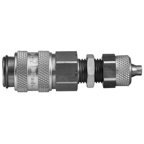 45596810 Coupling - Dry Break - Panel Mount Rectus double shut-off quick couplings with flatsealing or dry-break system for leak-free design. (KL series). On the coupling and plug, our leak-free coupling systems have valves that build up no dead-space volume. As such, when the connection is broken, no drops of the medium being channelled are able to escape. This variant is especially suitable for transporting aggressive media or in sensitive environments like in cleanrooms.