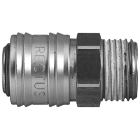 45605835 Coupling - Single Shut-off - Male Thread Rectus and Serto Single shut-off quick couplers work without a valve in the nipple but with a valve in the quick coupler. The flow is stalled when the connection is broken. (Rectus KA serie)