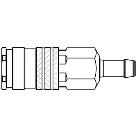 45671790 Coupling - Single Shut-off - Hose Barb Rectus and Serto Single shut-off quick couplers work without a valve in the nipple but with a valve in the quick coupler. The flow is stalled when the connection is broken. (Rectus KA serie)