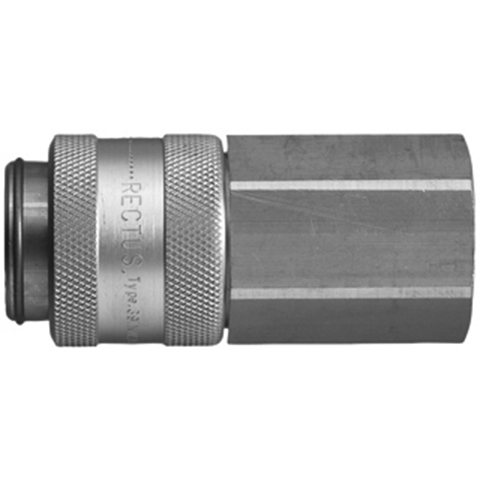 46427785 Coupling - Dry Break - Female Thread Rectus double shut-off quick couplings with flatsealing or dry-break system for leak-free design. (KL series). On the coupling and plug, our leak-free coupling systems have valves that build up no dead-space volume. As such, when the connection is broken, no drops of the medium being channelled are able to escape. This variant is especially suitable for transporting aggressive media or in sensitive environments like in cleanrooms.