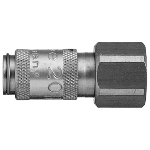 47001580 Coupling - Single Shut-off - Female Thread Rectus and Serto Single shut-off quick couplers work without a valve in the nipple but with a valve in the quick coupler. The flow is stalled when the connection is broken. (Rectus KA serie)