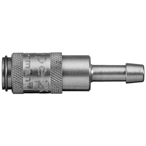 47002000 Coupling - Single Shut-off - Hose Barb Rectus and Serto Single shut-off quick couplers work without a valve in the nipple but with a valve in the quick coupler. The flow is stalled when the connection is broken. (Rectus KA serie)