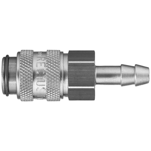 47361620 Coupling - Dry Break - Hose Barb Rectus double shut-off quick couplings with flatsealing or dry-break system for leak-free design. (KL series). On the coupling and plug, our leak-free coupling systems have valves that build up no dead-space volume. As such, when the connection is broken, no drops of the medium being channelled are able to escape. This variant is especially suitable for transporting aggressive media or in sensitive environments like in cleanrooms.