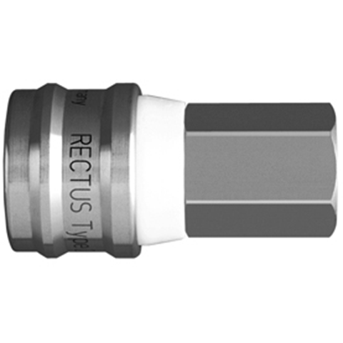 47580240 Coupling - Single Shut-off - Female Thread Rectus and Serto Single shut-off quick couplers work without a valve in the nipple but with a valve in the quick coupler. The flow is stalled when the connection is broken. (Rectus KA serie)