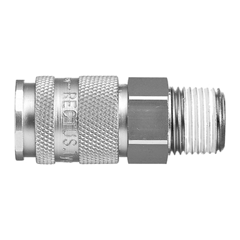 47600000 Coupling - Single Shut-off - Male Thread Rectus and Serto Single shut-off quick couplers work without a valve in the nipple but with a valve in the quick coupler. The flow is stalled when the connection is broken. (Rectus KA serie)