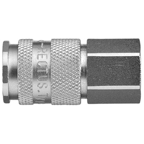 47601100 Coupling - Single Shut-off - Female Thread Rectus and Serto Single shut-off quick couplers work without a valve in the nipple but with a valve in the quick coupler. The flow is stalled when the connection is broken. (Rectus KA serie)
