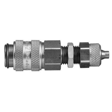 QDC Safety (Single Shut-Off) Pan-Mnt Plastic Tube Conn. for 4x6mm hose Brass Ni Pl. NBR 21KSKS06MPN