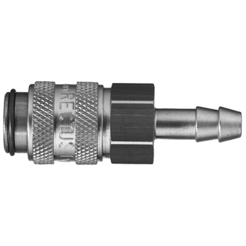 48003385 Coupling - Single Shut-off - Hose Barb Rectus and Serto Single shut-off quick couplers work without a valve in the nipple but with a valve in the quick coupler. The flow is stalled when the connection is broken. (Rectus KA serie)