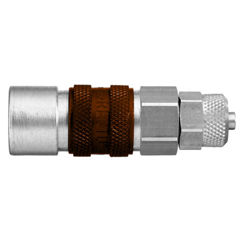 QDC Single Shut-Off Plastic Tube Conn. for 4x6mm hose Brass Ni Pl. NBR Key Coded Brown 21KAKO06MPN3