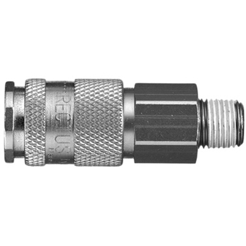 48032500 Coupling - Single Shut-off - Male Thread Rectus and Serto Single shut-off quick couplers work without a valve in the nipple but with a valve in the quick coupler. The flow is stalled when the connection is broken. (Rectus KA serie)