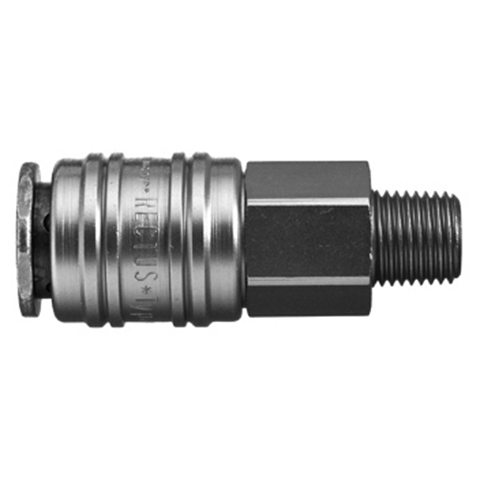 48050000 Coupling - Single Shut-off - Male Thread Rectus and Serto Single shut-off quick couplers work without a valve in the nipple but with a valve in the quick coupler. The flow is stalled when the connection is broken. (Rectus KA serie)
