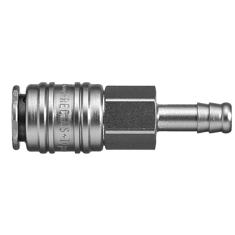 48055335 Coupling - Single Shut-off - Hose Barb Rectus and Serto Single shut-off quick couplers work without a valve in the nipple but with a valve in the quick coupler. The flow is stalled when the connection is broken. (Rectus KA serie)