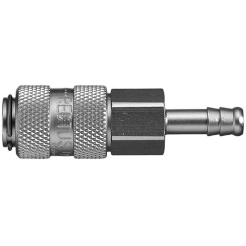48062085 Coupling - Single Shut-off - Hose Barb Rectus and Serto Single shut-off quick couplers work without a valve in the nipple but with a valve in the quick coupler. The flow is stalled when the connection is broken. (Rectus KA serie)