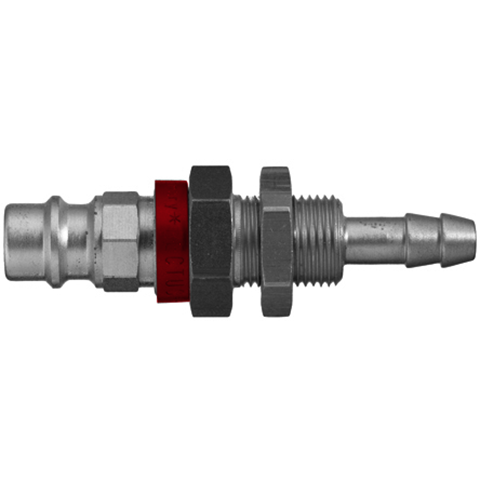QDN Straight-Through Pan-Mnt with Hose Barb ID6mm Brass Ni Pl. Key Coded Red 26SFTS06MXN8