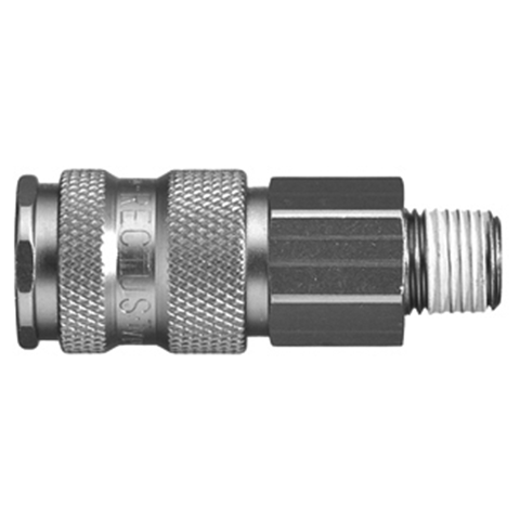 48080150 Coupling - Dry Break - Male Thread Rectus double shut-off quick couplings with flatsealing or dry-break system for leak-free design. (KL series). On the coupling and plug, our leak-free coupling systems have valves that build up no dead-space volume. As such, when the connection is broken, no drops of the medium being channelled are able to escape. This variant is especially suitable for transporting aggressive media or in sensitive environments like in cleanrooms.