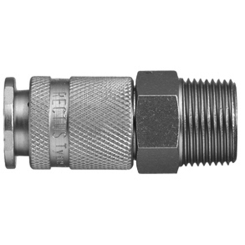 48101000 Coupling - Single Shut-off - Male Thread Rectus and Serto Single shut-off quick couplers work without a valve in the nipple but with a valve in the quick coupler. The flow is stalled when the connection is broken. (Rectus KA serie)