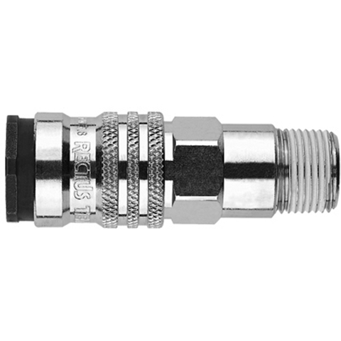 48141475 Coupling - Single Shut-off - Male Thread Rectus and Serto Single shut-off quick couplers work without a valve in the nipple but with a valve in the quick coupler. The flow is stalled when the connection is broken. (Rectus KA serie)