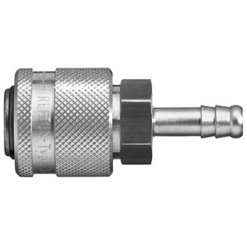 48164800 Coupling - Single Shut-off - Hose Barb Rectus and Serto Single shut-off quick couplers work without a valve in the nipple but with a valve in the quick coupler. The flow is stalled when the connection is broken. (Rectus KA serie)