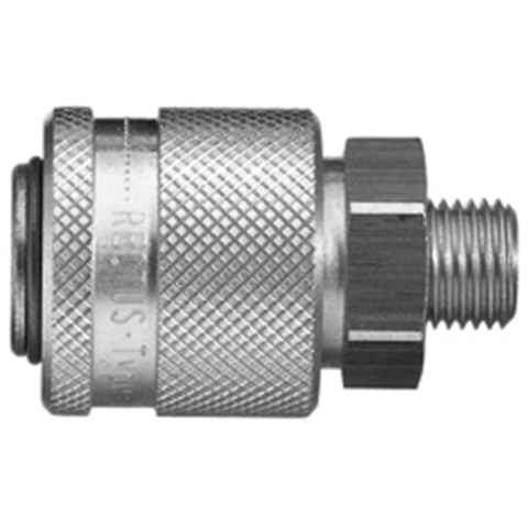 48167290 Coupling - Single Shut-off - Male Thread Rectus and Serto Single shut-off quick couplers work without a valve in the nipple but with a valve in the quick coupler. The flow is stalled when the connection is broken. (Rectus KA serie)