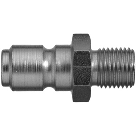 48176550 Nipple - Straight Through - Male Thread Serto and Rectus  quick coupling Straight through nipples and plugs with full bore work without a valve and thus achieve the best possible flow (flow). The turbulence which is normally caused by the intergrated valves is not present.